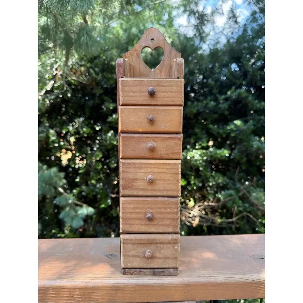 Vintage Wooden Heart Shelf With Drawers Apothecary Trinkets HTF